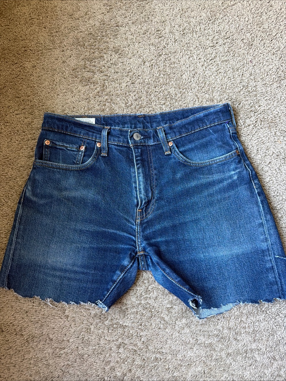 Levi's Premium 502 Custom Denim Cutoff Shorts Men's Size 32 Blue Frayed Jean